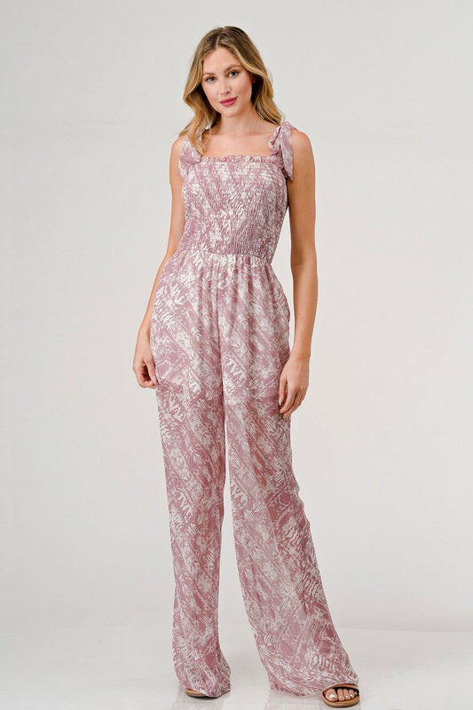 GeeGee Printed Tie Shoulder Wide Leg Jumpsuit - Clothes For Her Online Store