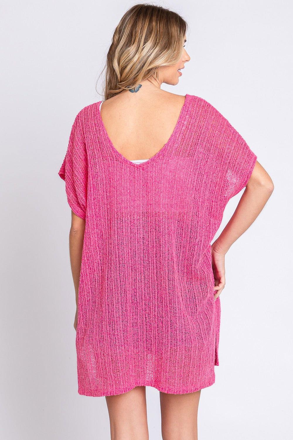 GeeGee Short Sleeve Side Slit Knit Cover Up Dress - Clothes For Her Online Store