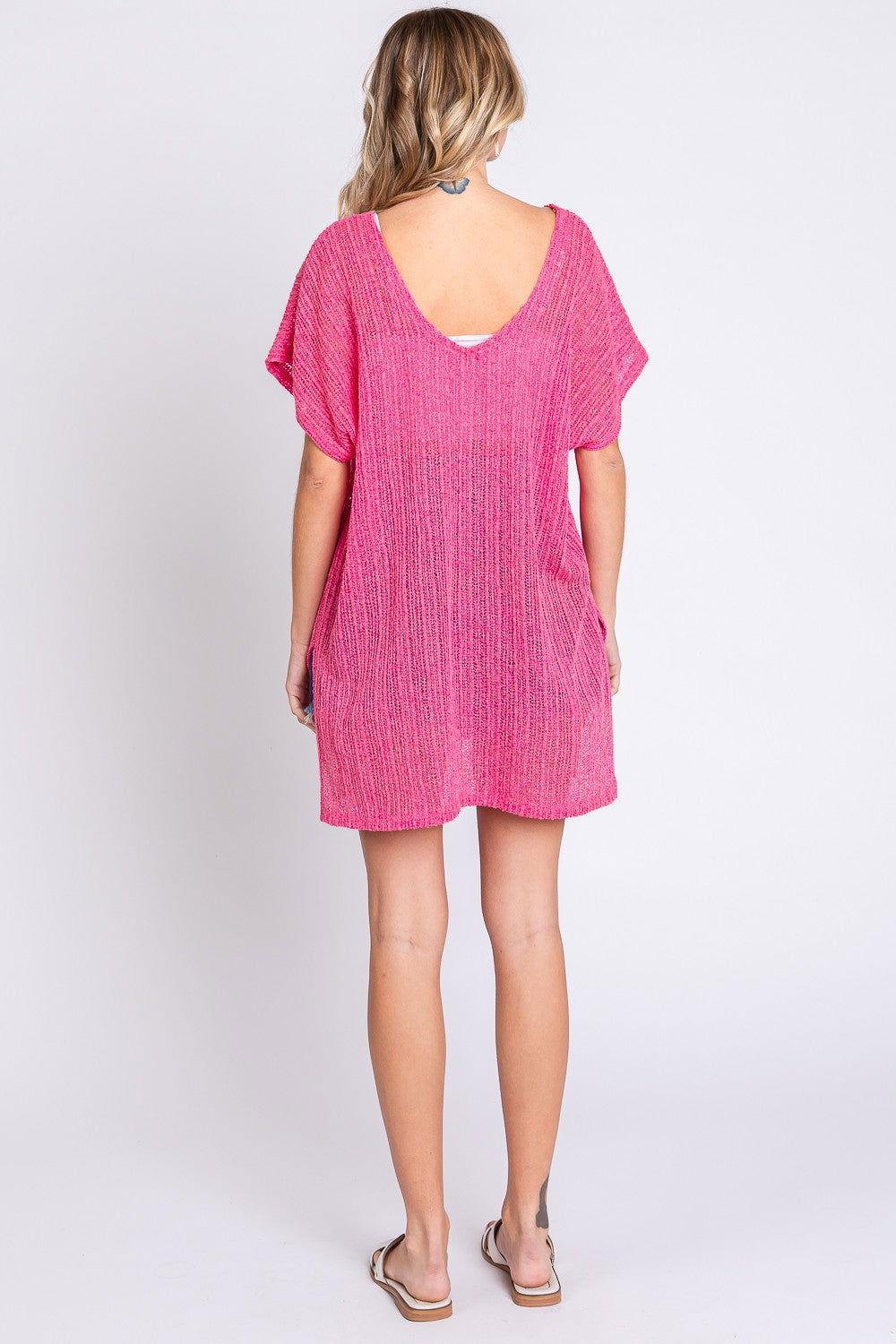 GeeGee Short Sleeve Side Slit Knit Cover Up Dress - Clothes For Her Online Store