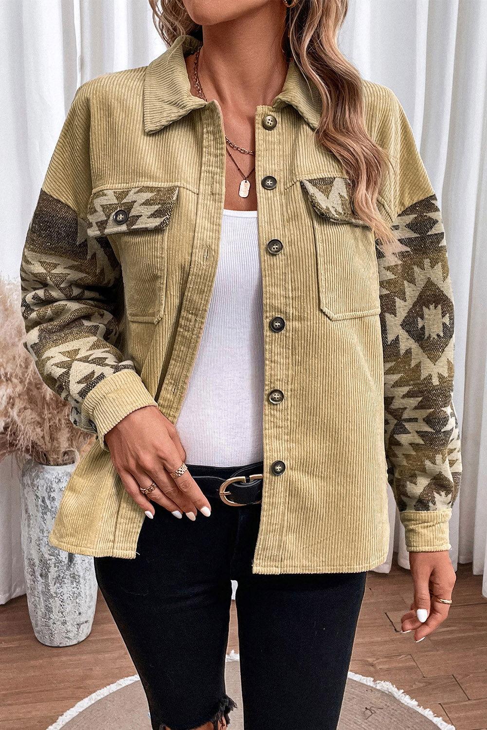 Geometric Button Down Collared Jacket - Clothes For Her Online Store