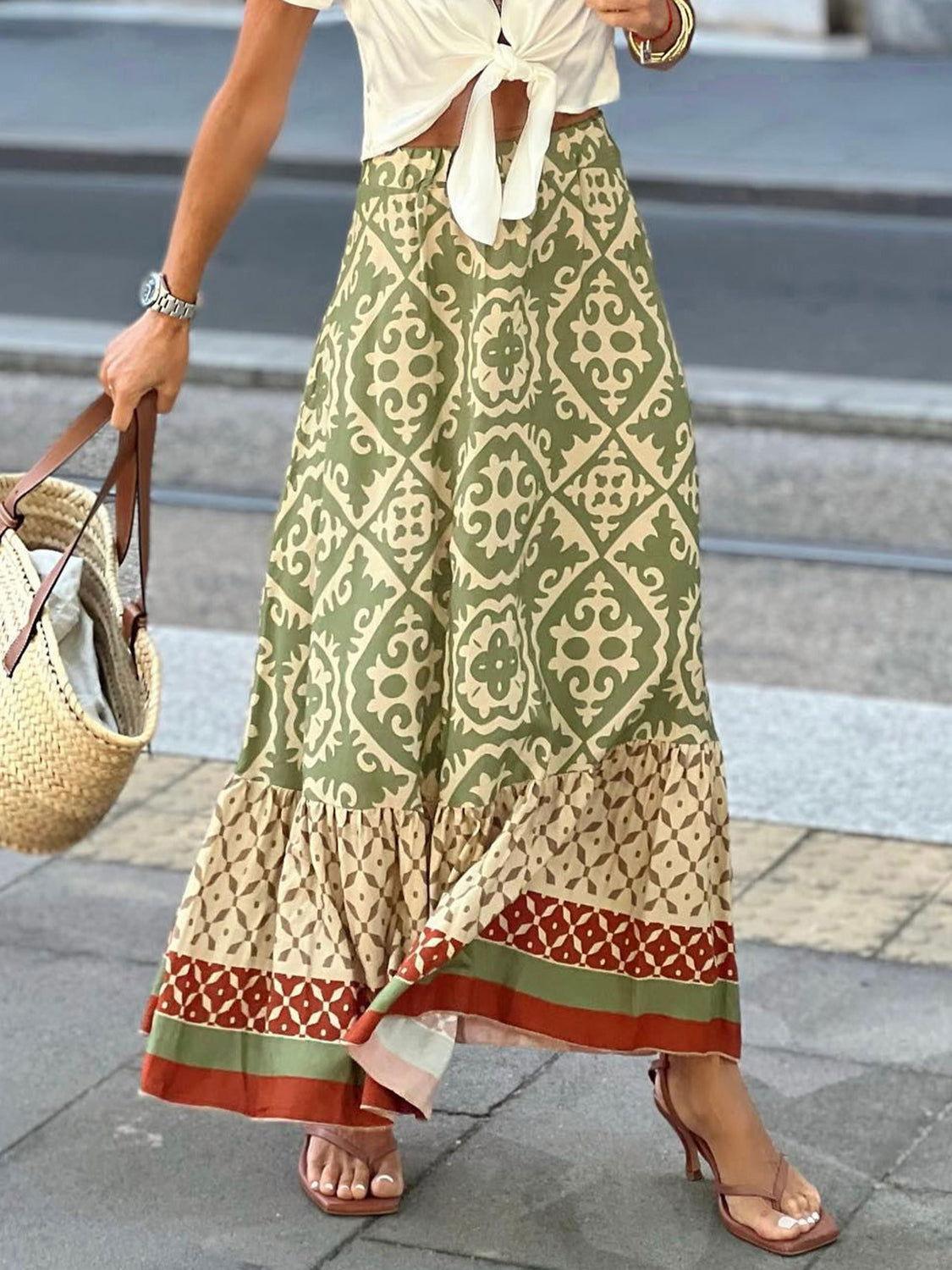 Geometric Elastic Waist Maxi Skirt - Clothes For Her Online Store