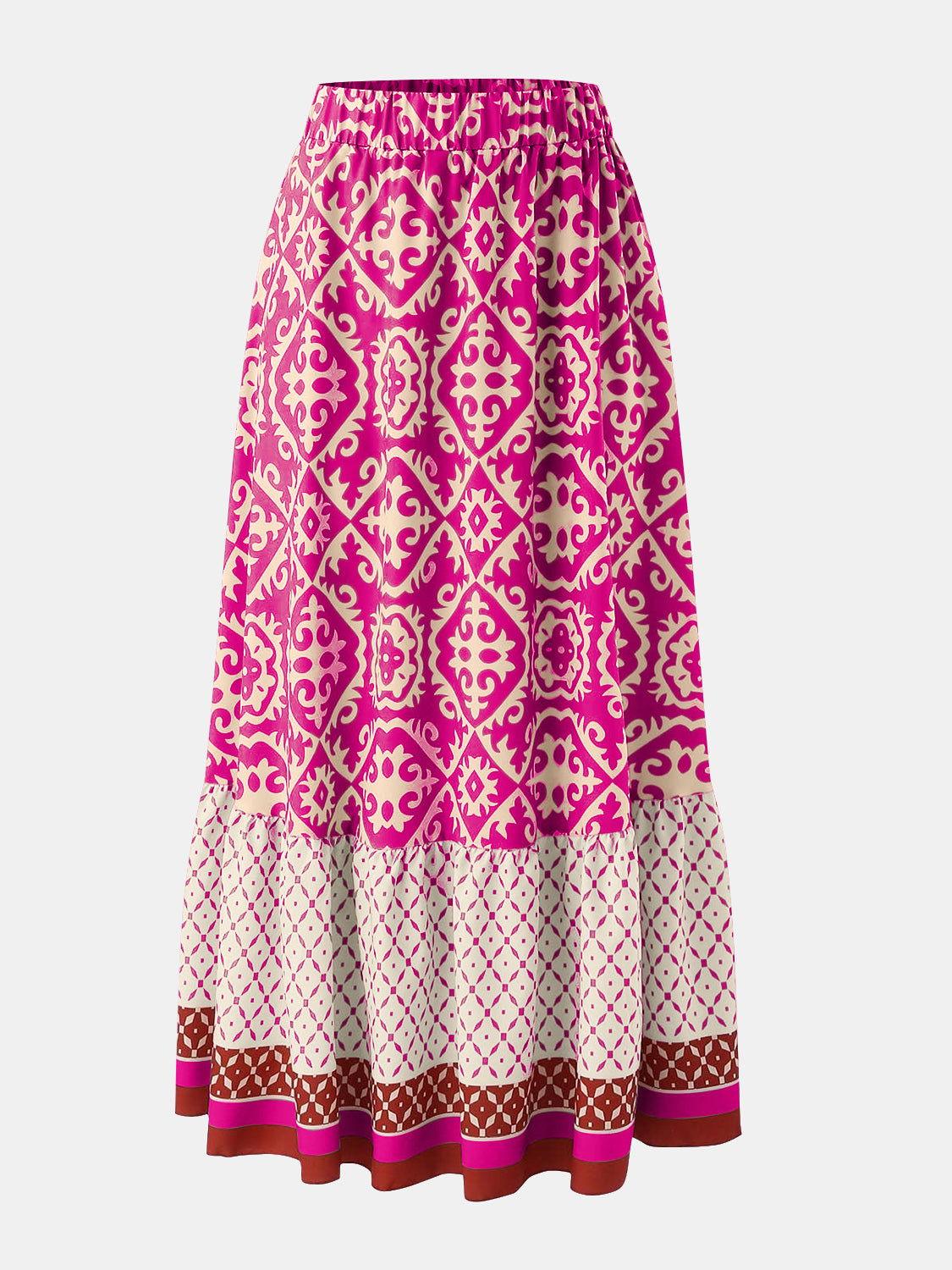 Geometric Elastic Waist Maxi Skirt - Clothes For Her Online Store