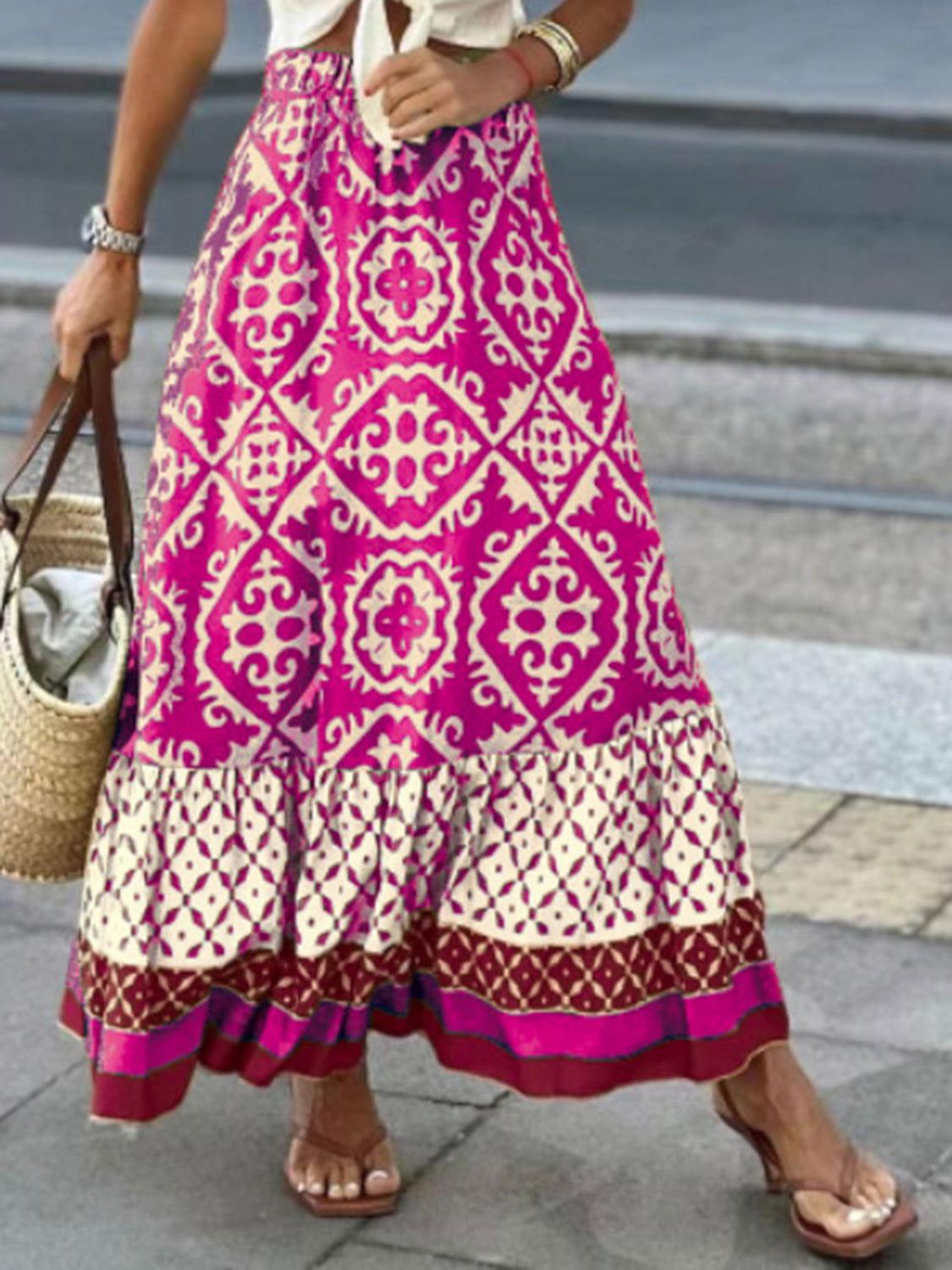 Geometric Elastic Waist Maxi Skirt - Clothes For Her Online Store