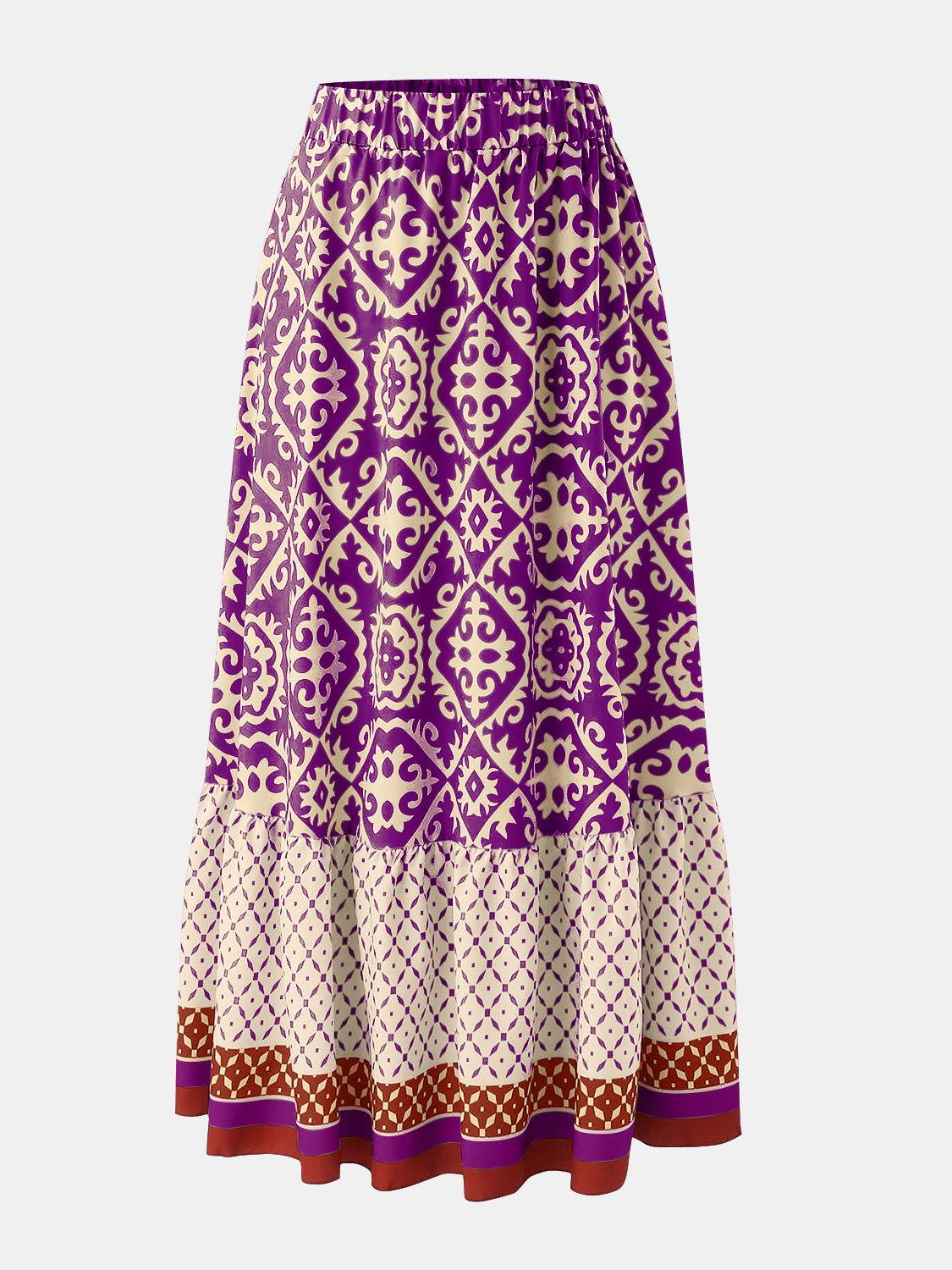 Geometric Elastic Waist Maxi Skirt - Clothes For Her Online Store