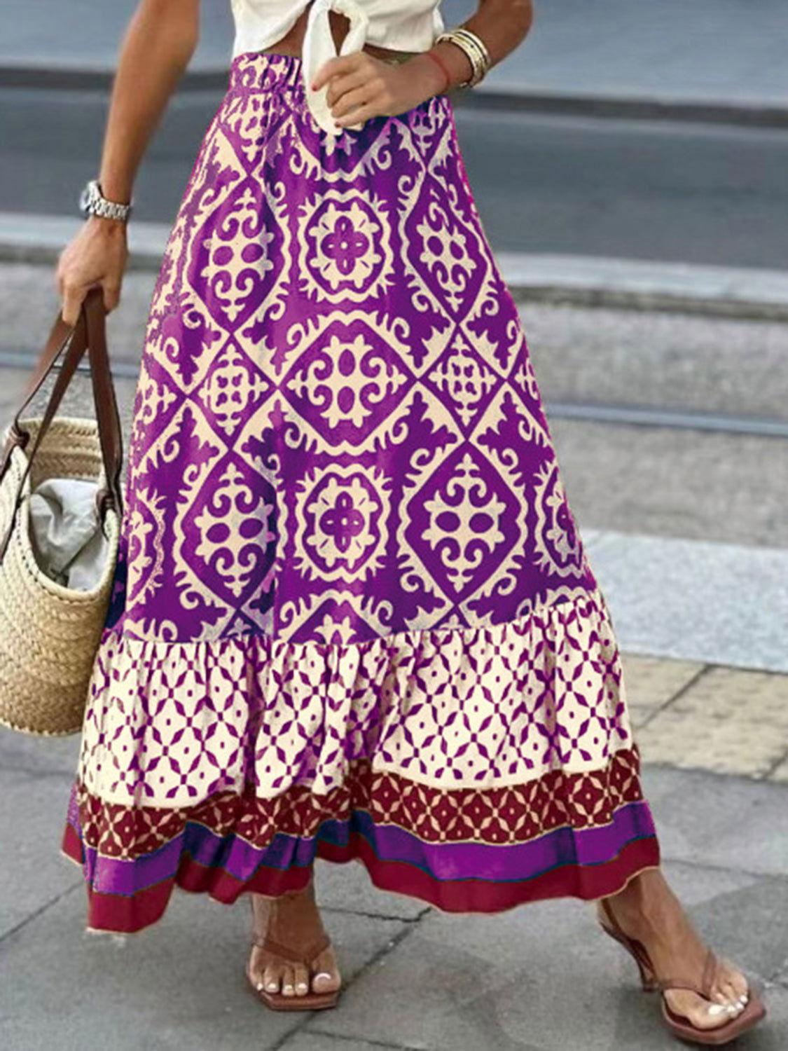 Geometric Elastic Waist Maxi Skirt - Clothes For Her Online Store