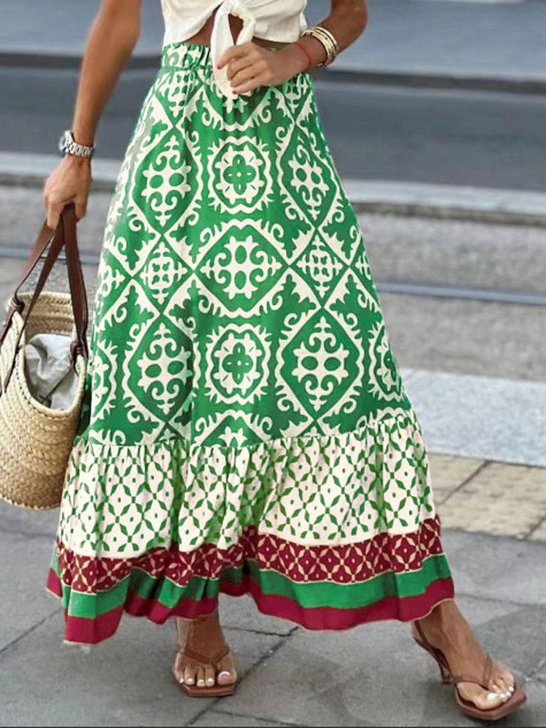 Geometric Elastic Waist Maxi Skirt - Clothes For Her Online Store