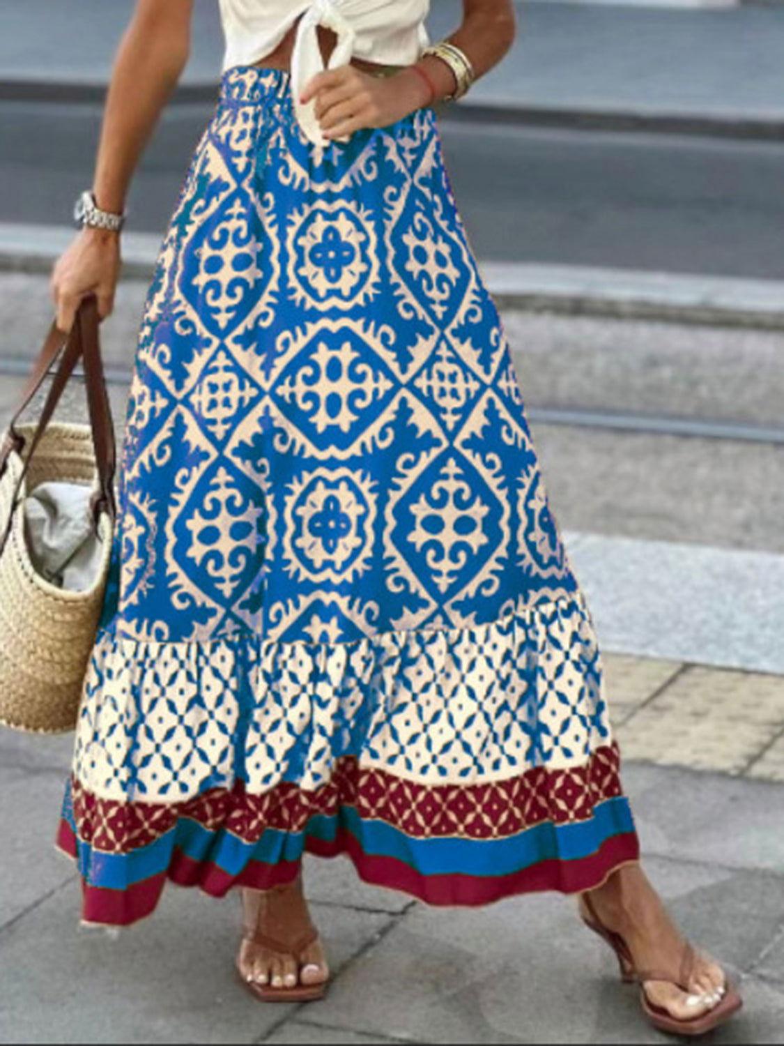 Geometric Elastic Waist Maxi Skirt - Clothes For Her Online Store