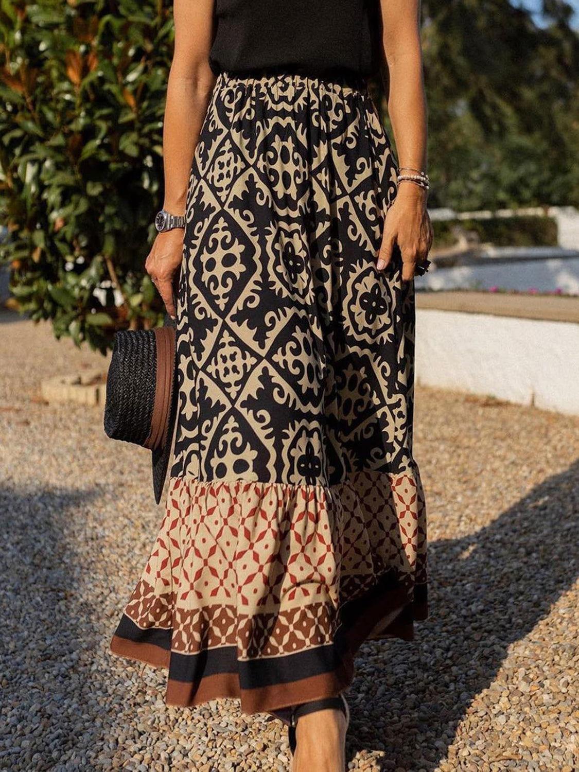 Geometric Elastic Waist Maxi Skirt - Clothes For Her Online Store