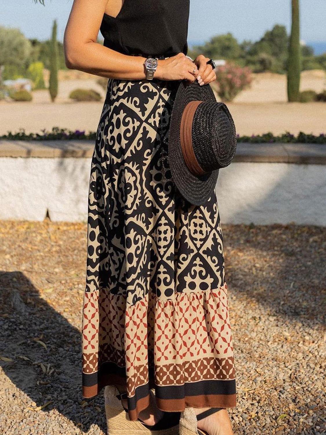 Geometric Elastic Waist Maxi Skirt - Clothes For Her Online Store