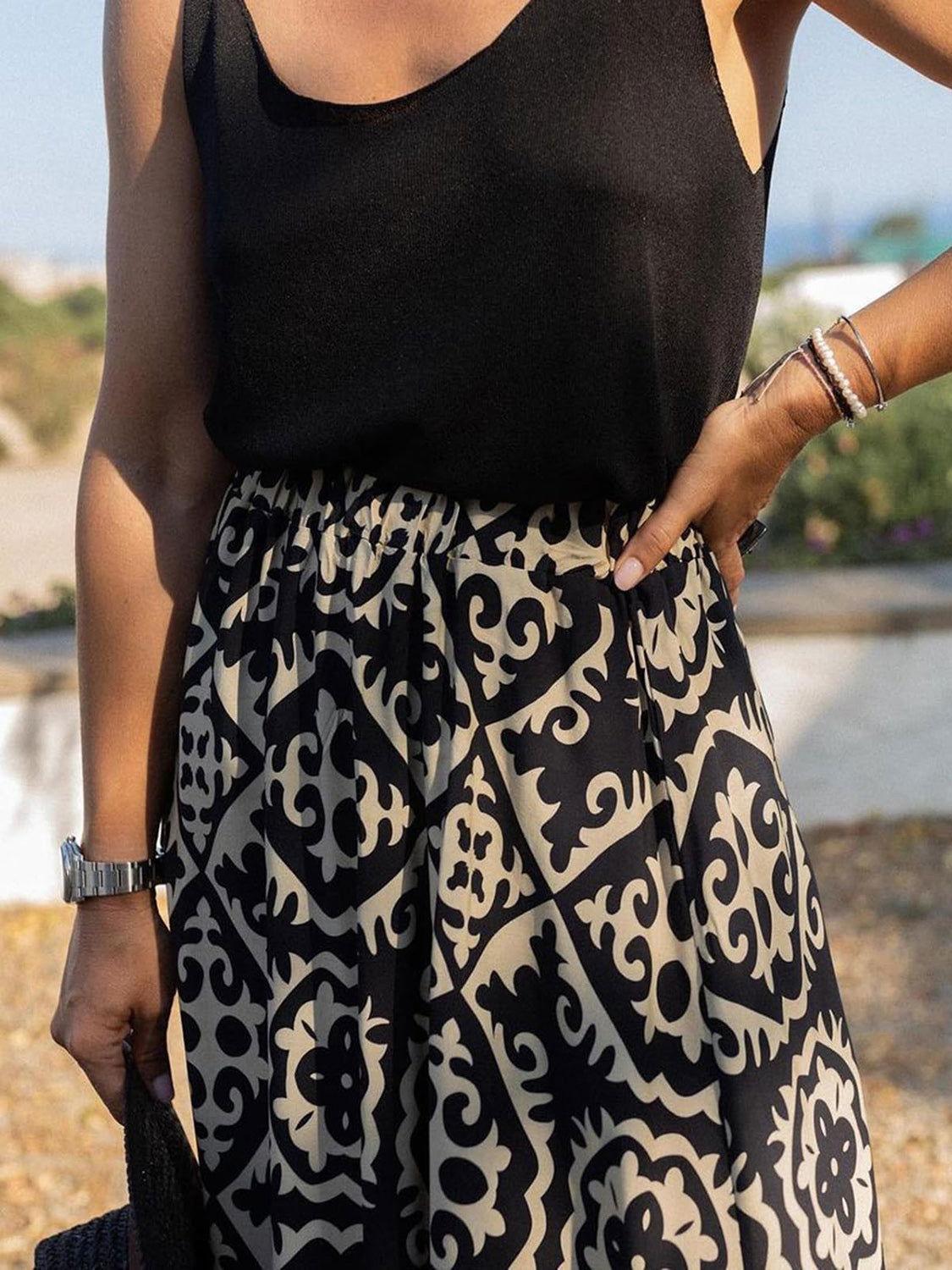 Geometric Elastic Waist Maxi Skirt - Clothes For Her Online Store