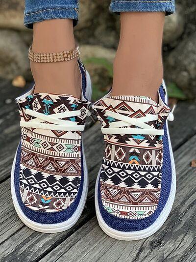 Geometric Lace-Up Round Toe Slip-Ons - Clothes For Her Online Store