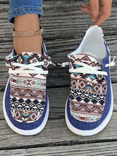 Geometric Lace-Up Round Toe Slip-Ons - Clothes For Her Online Store