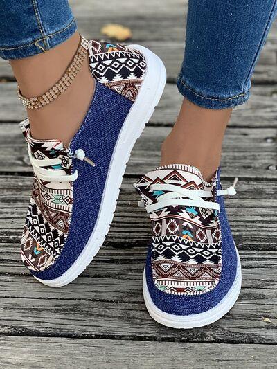 Geometric Lace-Up Round Toe Slip-Ons - Clothes For Her Online Store