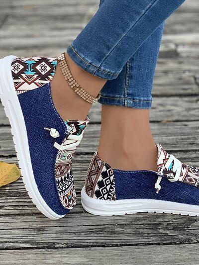 Geometric Lace-Up Round Toe Slip-Ons - Clothes For Her Online Store