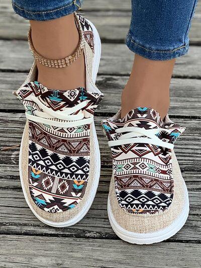 Geometric Lace-Up Round Toe Slip-Ons - Clothes For Her Online Store