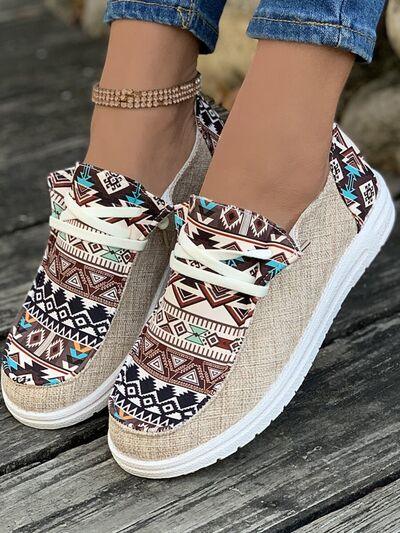 Geometric Lace-Up Round Toe Slip-Ons - Clothes For Her Online Store