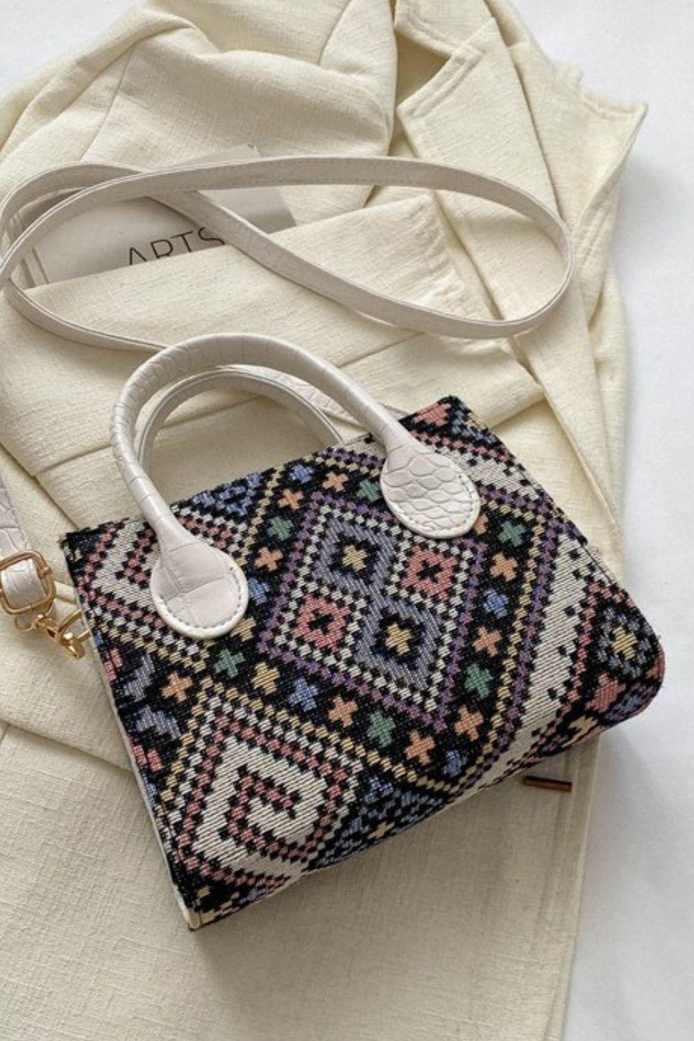 Geometric PU Leather Strap Handbag - Clothes For Her Online Store