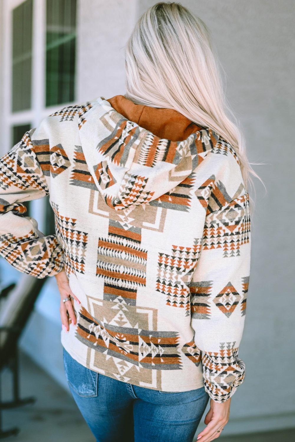 Geometric Quarter-Zip Hoodie - Clothes For Her Online Store