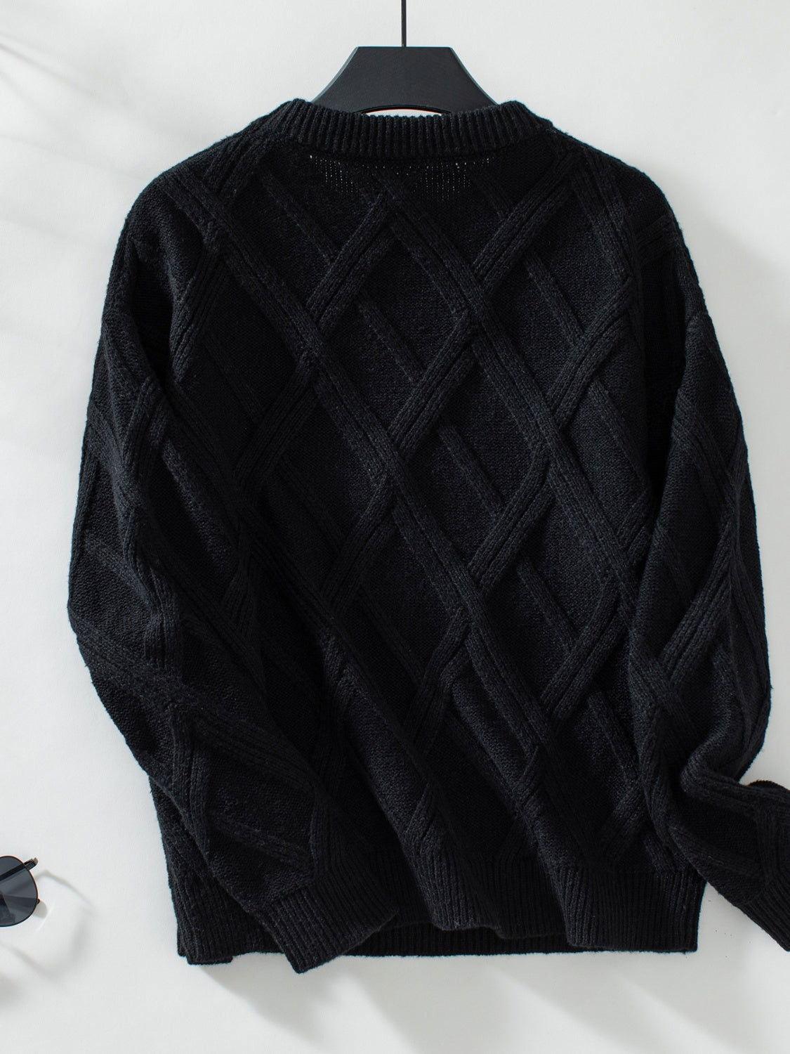 Geometric Round Neck Long Sleeve Sweater - Clothes For Her Online Store