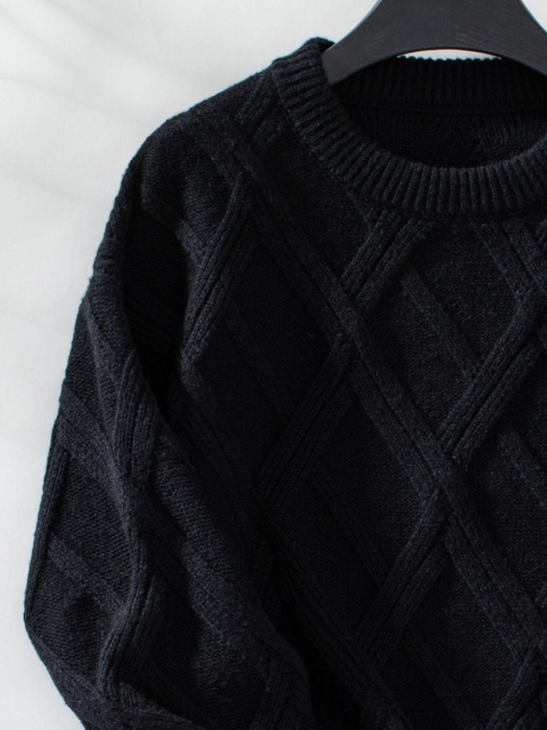 Geometric Round Neck Long Sleeve Sweater - Clothes For Her Online Store
