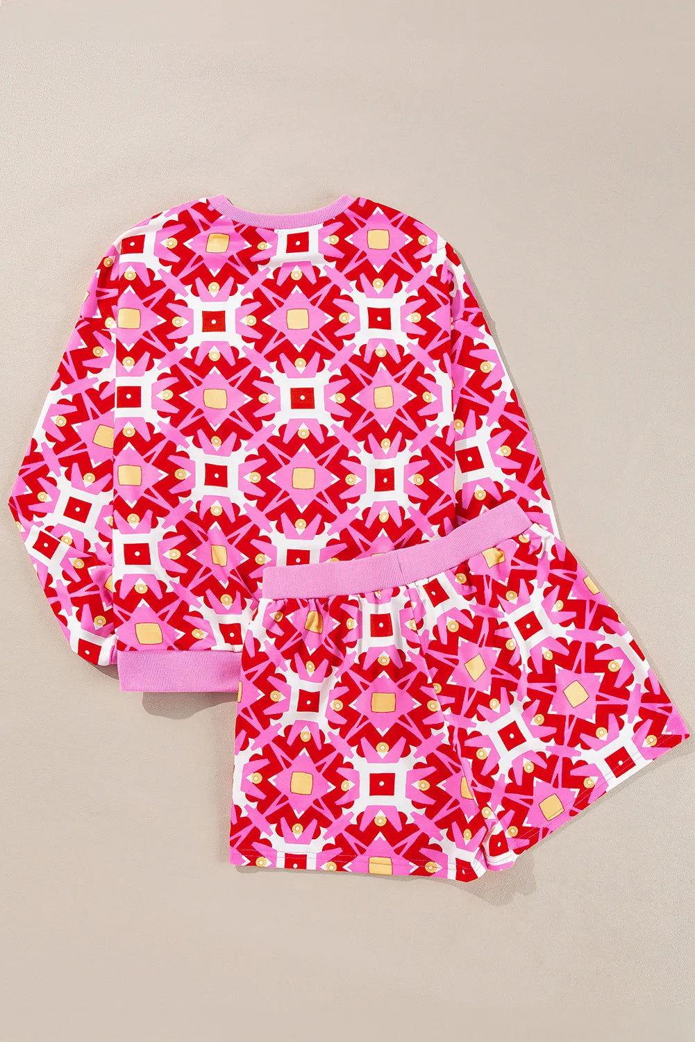 Geometric Round Neck Top and Shorts Set - Clothes For Her Online Store