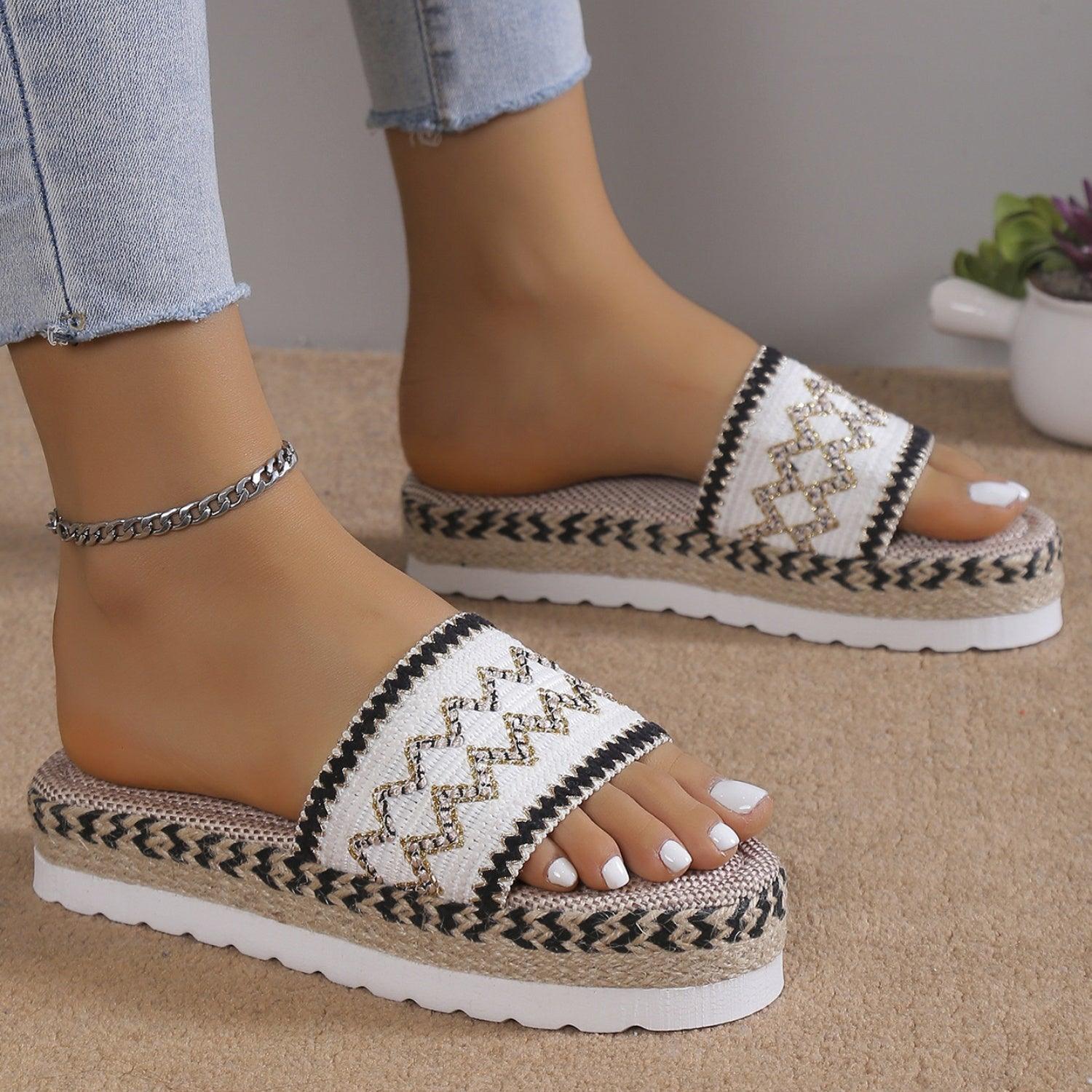 Geometric Weave Platform Sandals - Clothes For Her Online Store