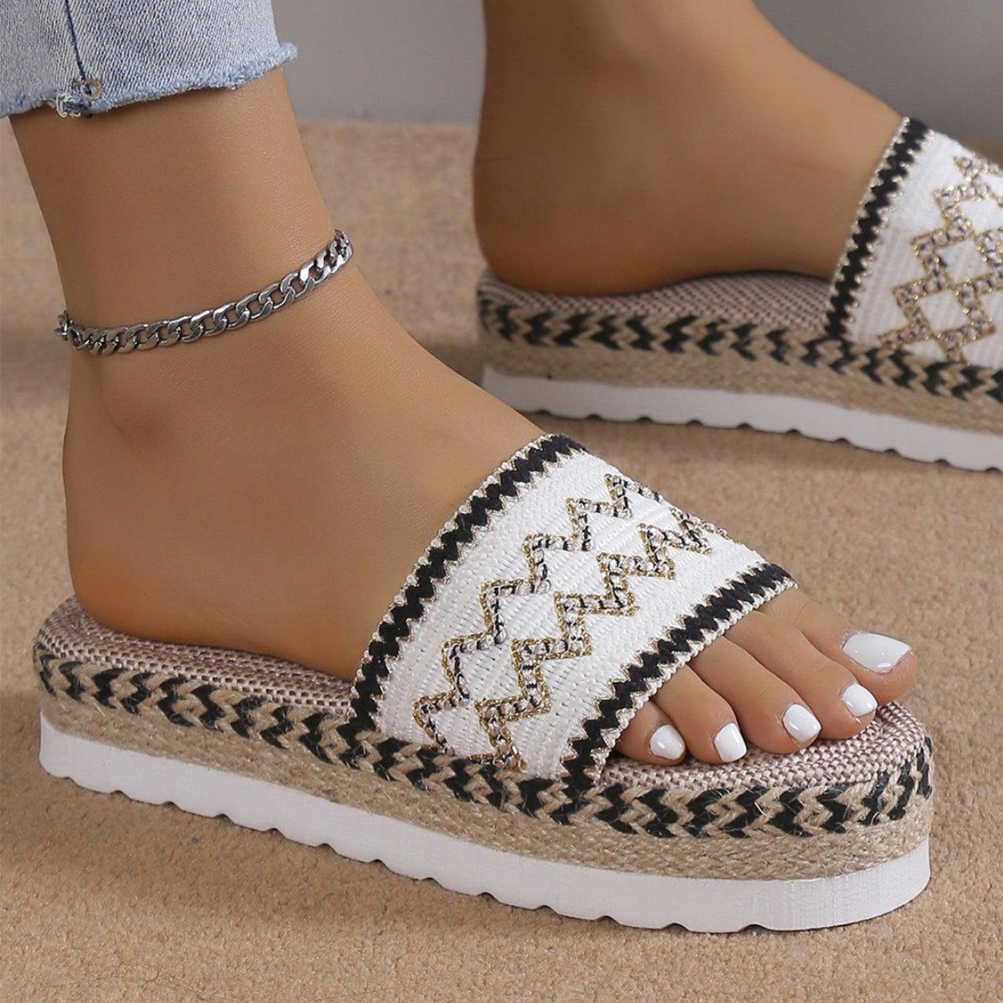 Geometric Weave Platform Sandals - Clothes For Her Online Store