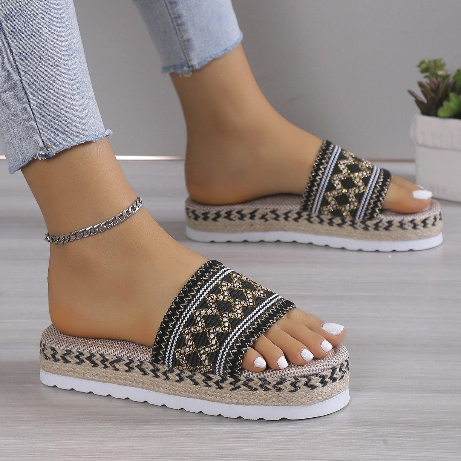 Geometric Weave Platform Sandals - Clothes For Her Online Store