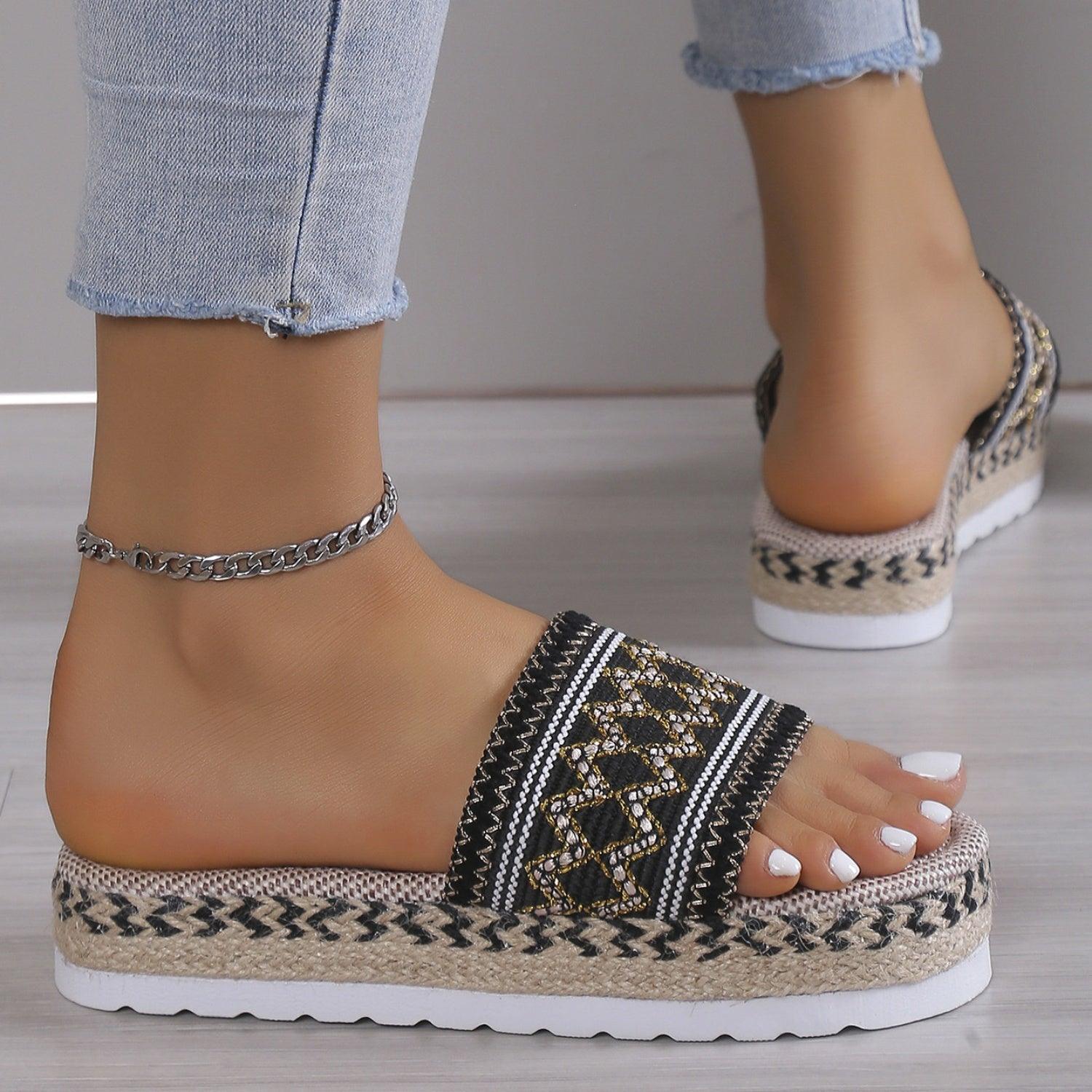 Geometric Weave Platform Sandals - Clothes For Her Online Store