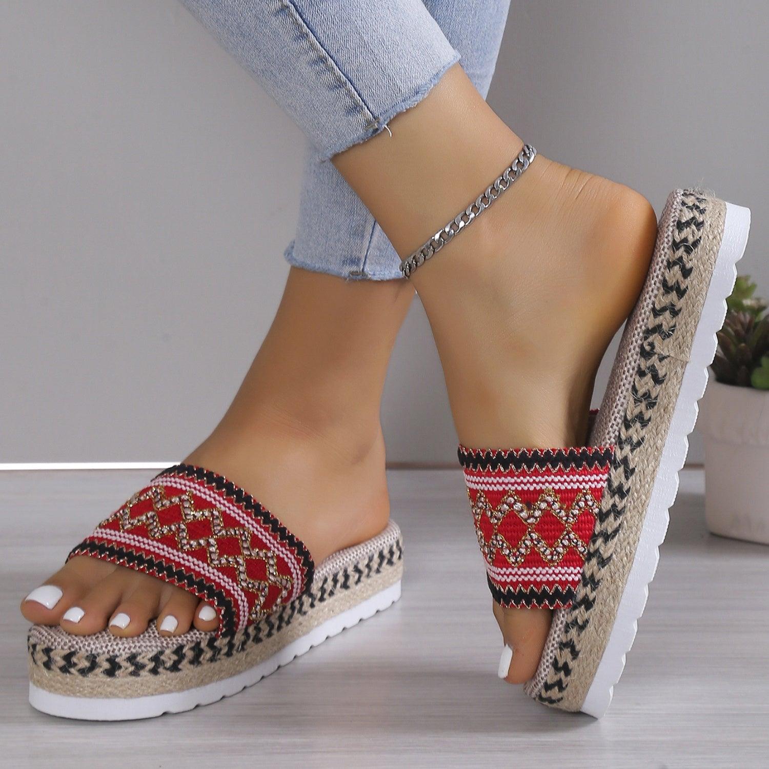 Geometric Weave Platform Sandals - Clothes For Her Online Store