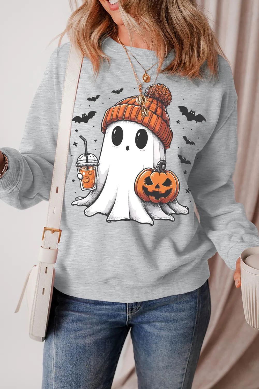 Ghost Round Neck Long Sleeve Sweatshirt - Clothes For Her Online Store