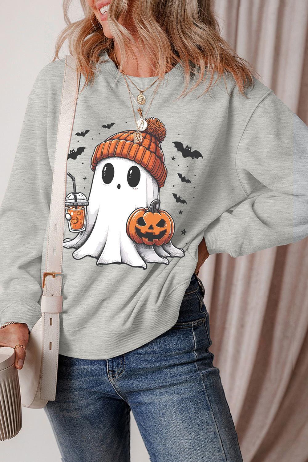 Ghost Round Neck Long Sleeve Sweatshirt - Clothes For Her Online Store