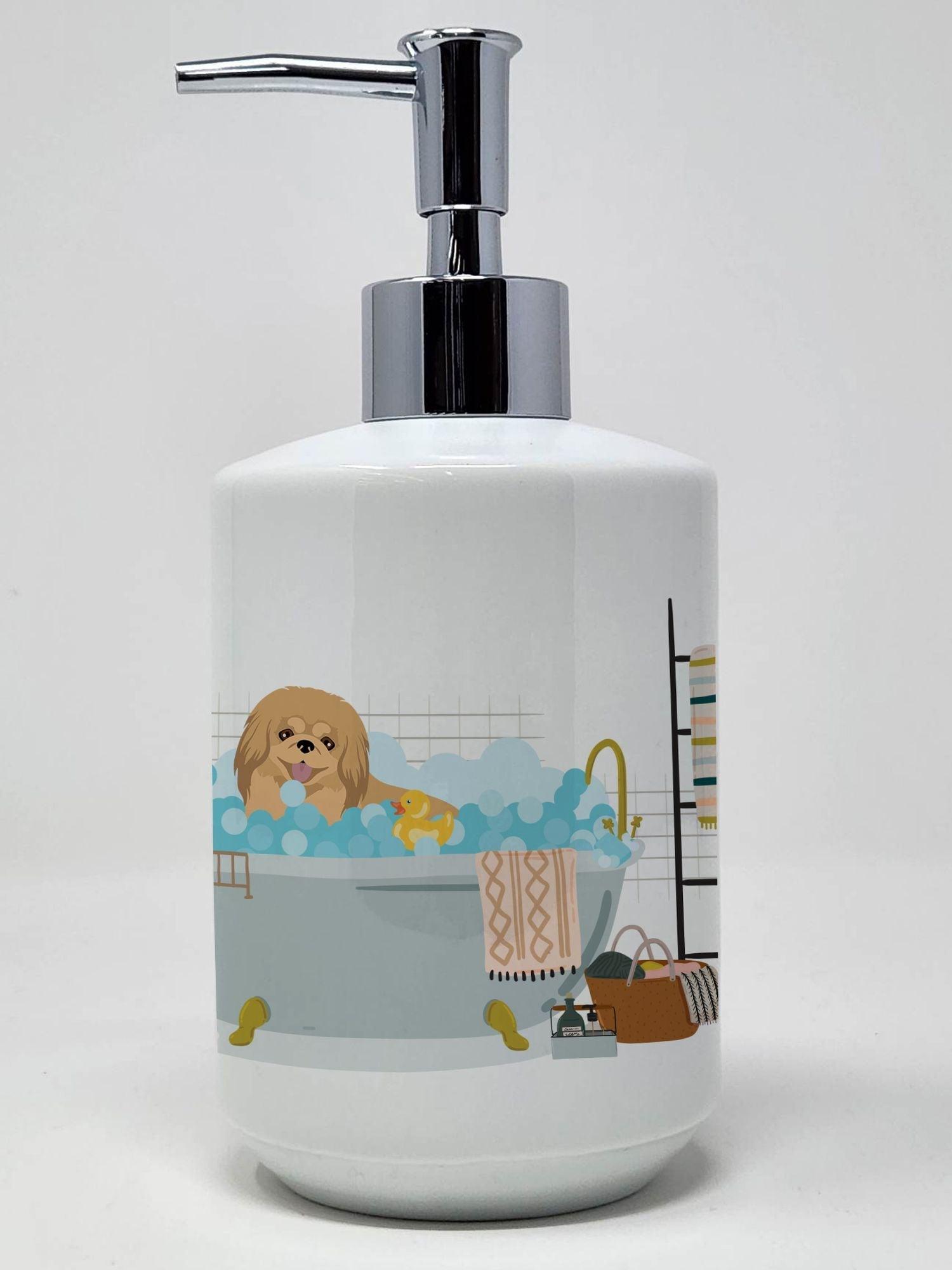 Gold Pekingese Ceramic Soap Dispenser Hand Soap Dispenser Pump Bottles for Bathroom Kitchen, Empty Refillable Liquid Soap Container - Clothes For Her Online Store