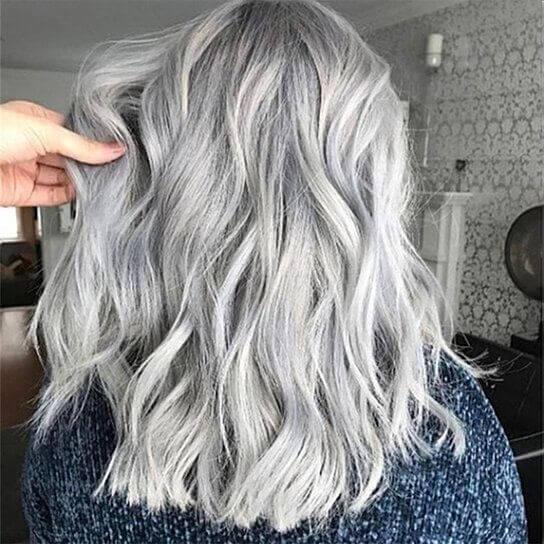 Gradient Gray Side Parting Curly Wig Women Shoulder Length Cosplay Hairpiece - Clothes For Her Online Store