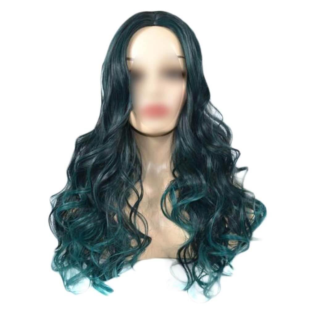 Gradient Green Big Wave Hair Wig Women Long Curly Hair Middle Part Bangs Full Wig,22inch - Clothes For Her Online Store