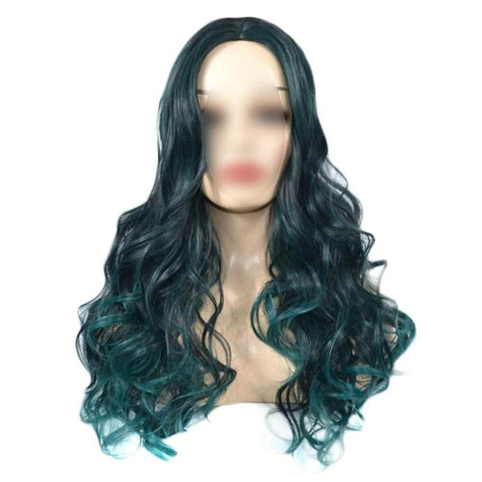 Gradient Green Big Wave Hair Wig Women Long Curly Hair Middle Part Bangs Full Wig,22inch - Clothes For Her Online Store