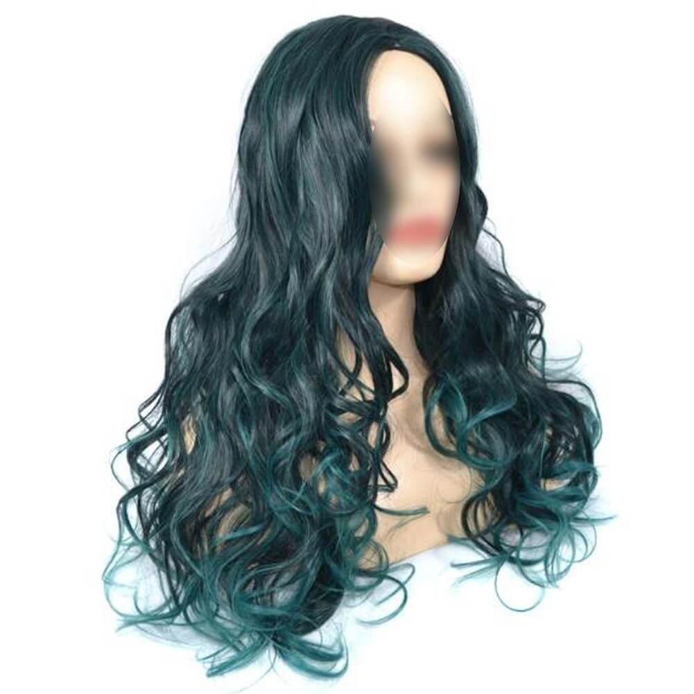Gradient Green Big Wave Hair Wig Women Long Curly Hair Middle Part Bangs Full Wig,22inch - Clothes For Her Online Store