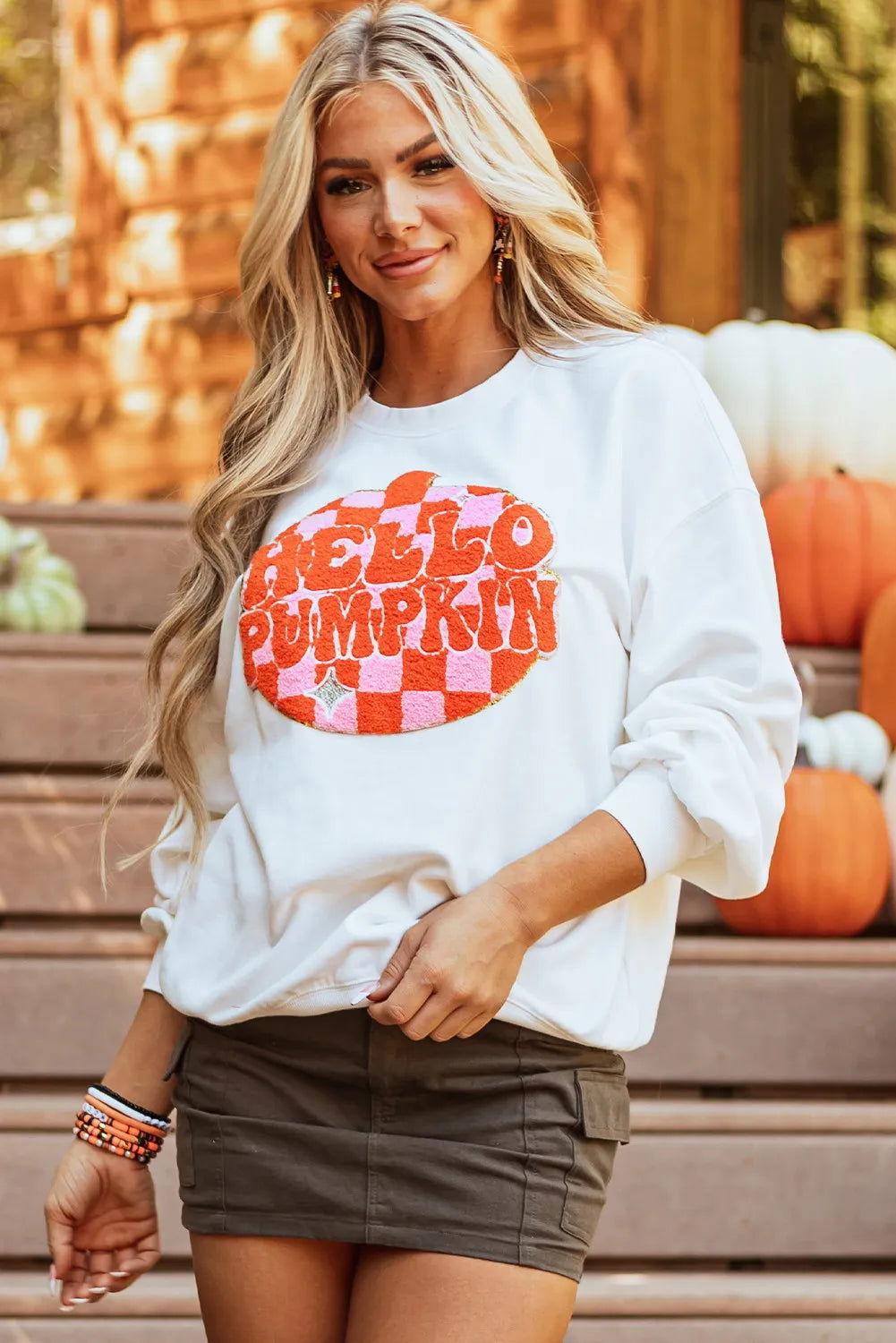 Graphic Round Neck Long Sleeve Sweatshirt - Clothes For Her Online Store