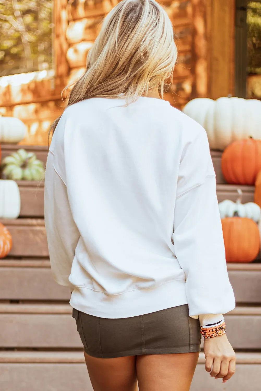 Graphic Round Neck Long Sleeve Sweatshirt - Clothes For Her Online Store