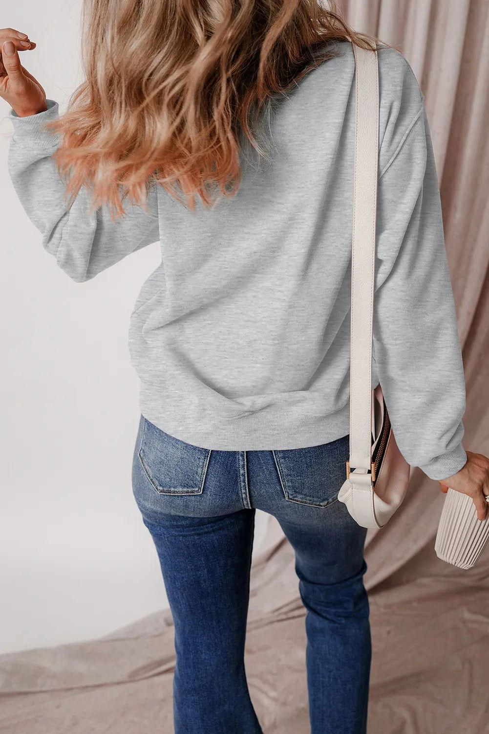 Graphic Round Neck Long Sleeve Sweatshirt - Clothes For Her Online Store