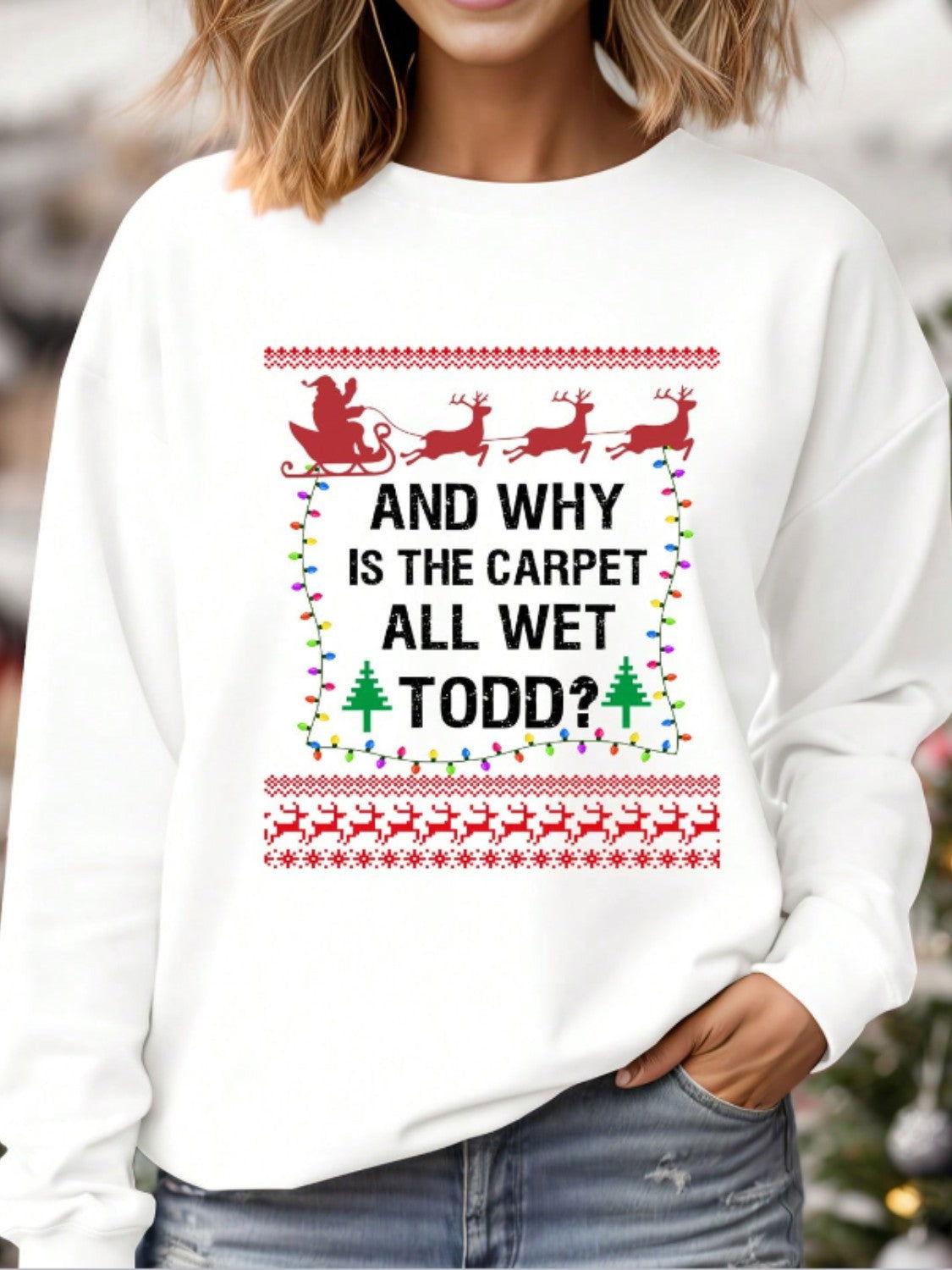 Graphic Round Neck Long Sleeve Sweatshirt - Clothes For Her Online Store
