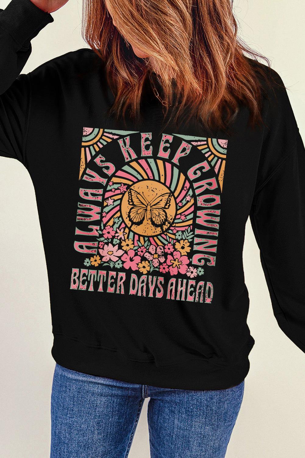 Graphic Round Neck Long Sleeve Sweatshirt - Clothes For Her Online Store