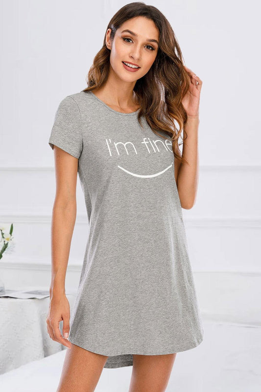 Graphic Round Neck Short Sleeve Lounge Dress - Clothes For Her Online Store