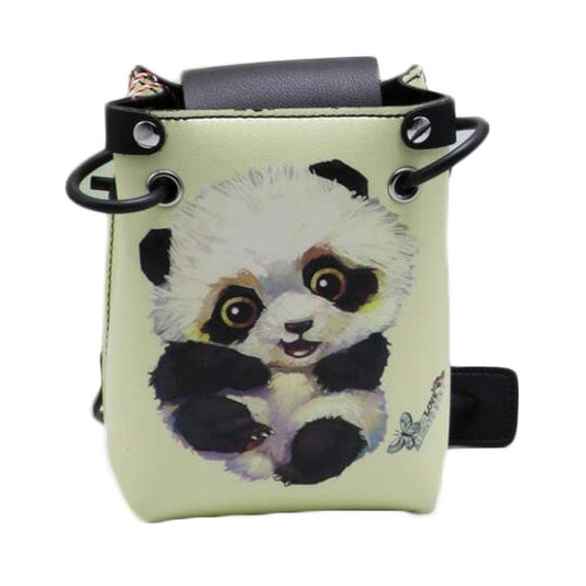 Green Hand Painted Panda Crossbody Bag Retro PU Leather Handbag Shoulder Bag Mini Cell Phone Bag - Clothes For Her Online Store