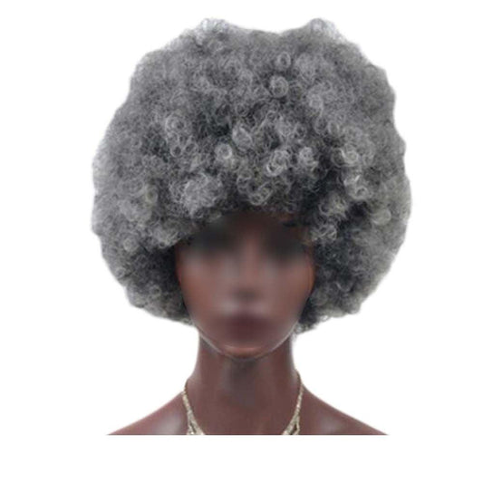 Grey Short Afro Curly Hair Wigs Women Large Fluffy Synthetic Hair Short Full Wig for Party and Daily - Clothes For Her Online Store