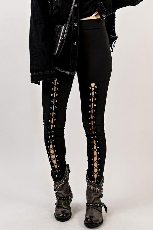 Grommet Lace Up Leggings - Clothes For Her Online Store