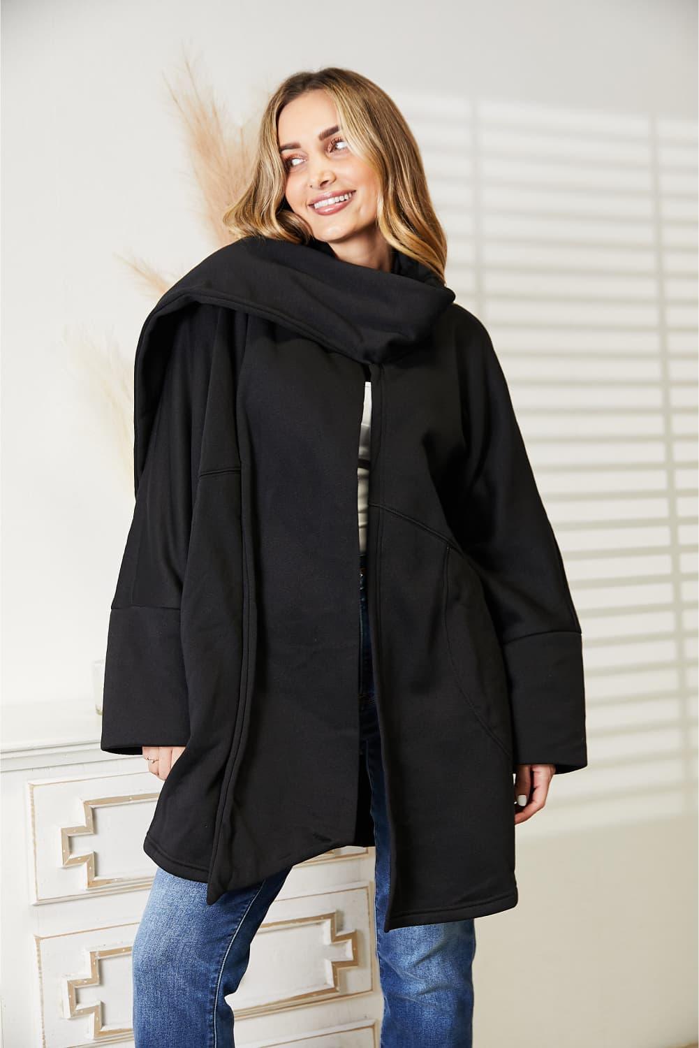 HEYSON Full Size Open Front Cardigan with Scarf Design - Clothes For Her Online Store