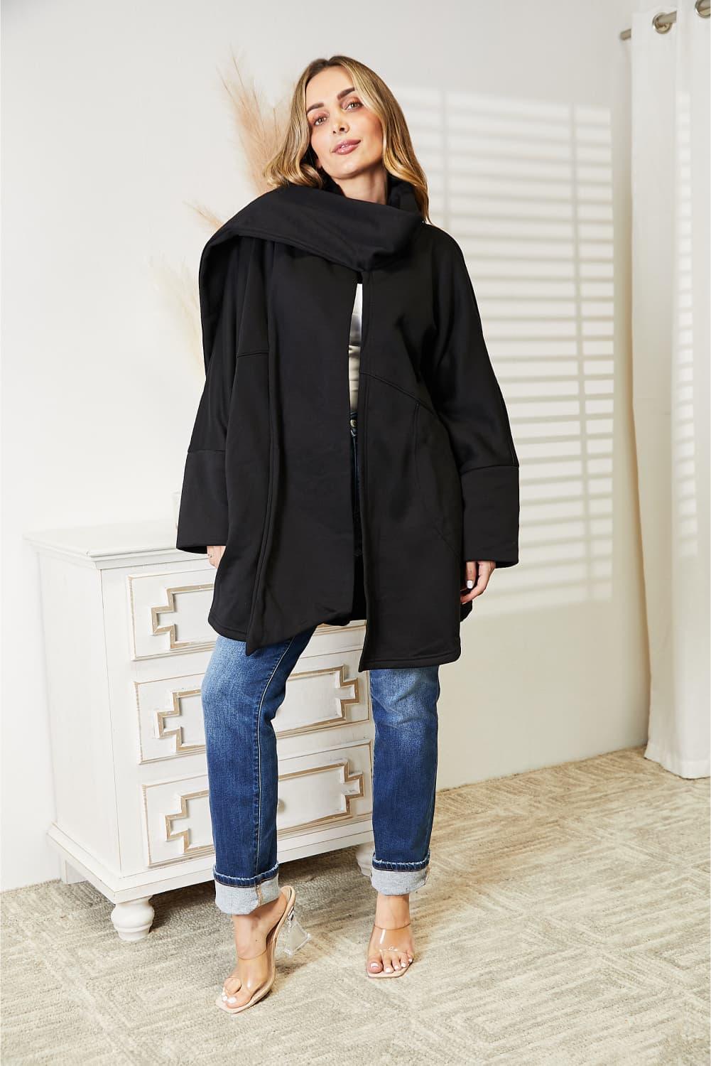 HEYSON Full Size Open Front Cardigan with Scarf Design - Clothes For Her Online Store