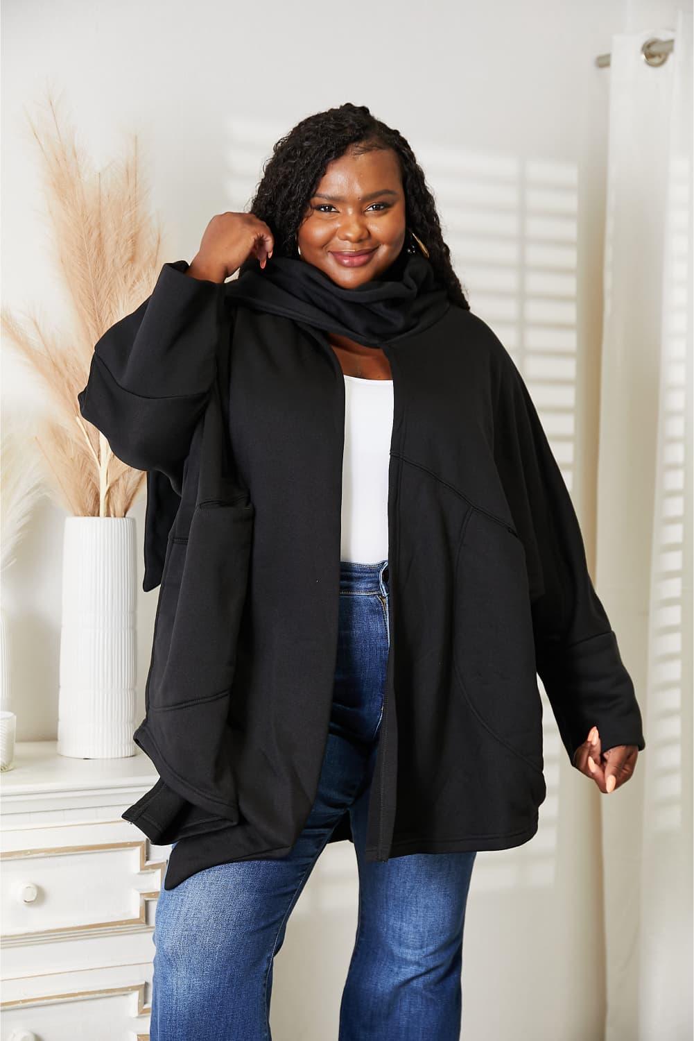 HEYSON Full Size Open Front Cardigan with Scarf Design - Clothes For Her Online Store