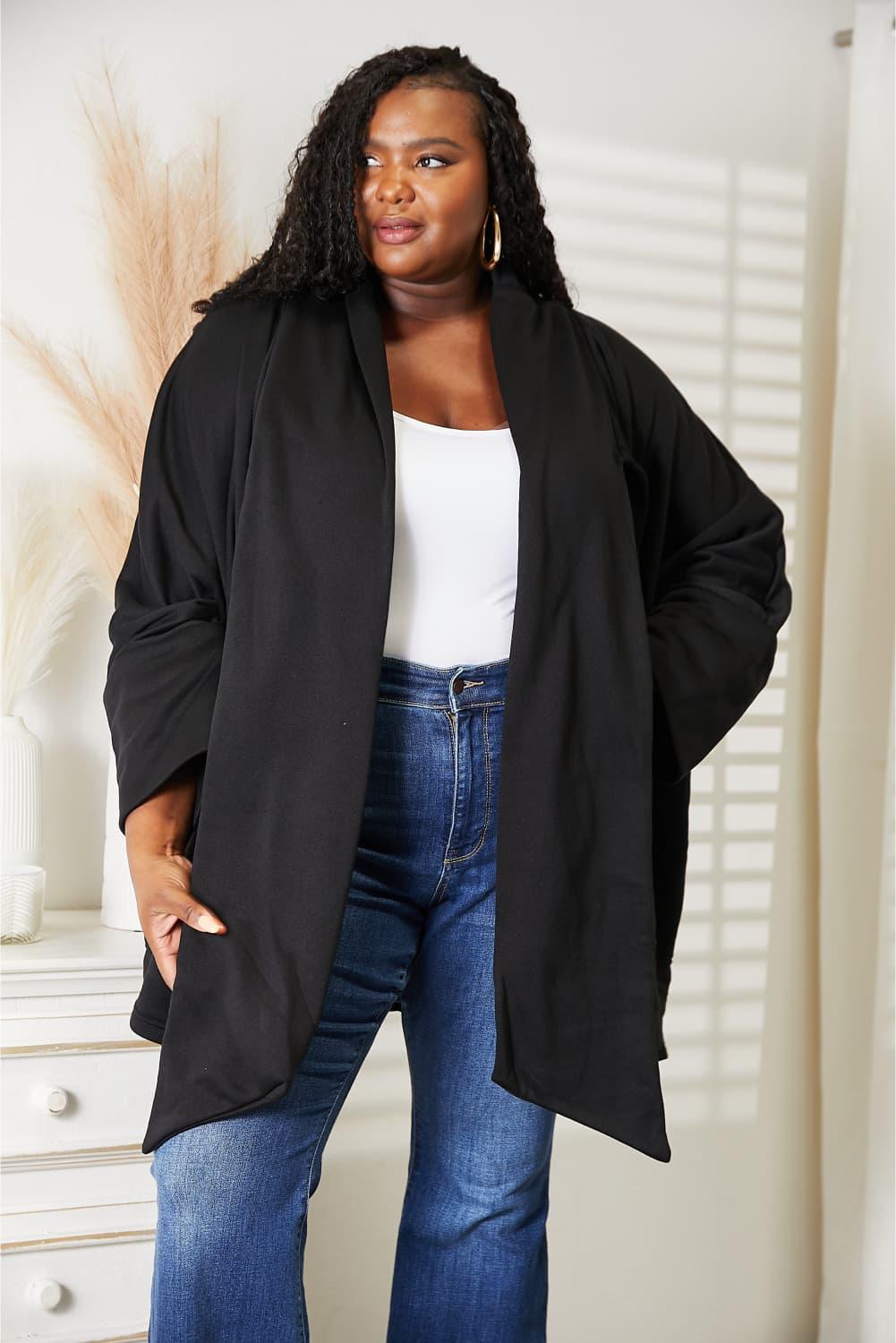 HEYSON Full Size Open Front Cardigan with Scarf Design - Clothes For Her Online Store
